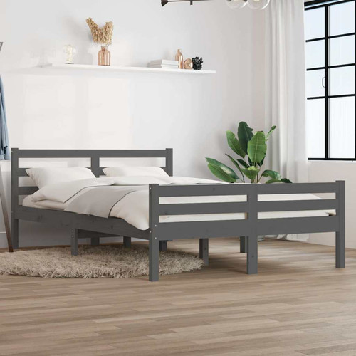 Bed frame solid pinewood - pinewood, grey