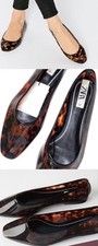 Zara Size 5 Brown Tortoiseshell Vinyl Slip On Flats Shoes New With Tags
