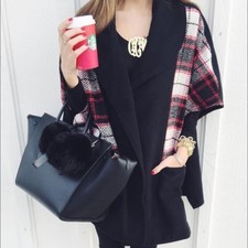 TOP SHOP BLACK RED MIXED CHECK PLAID CAPE JACKET COAT PONCHO ONE SIZE WOMEN'S