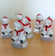 SIX Polar Bear hanging Christmas tree decorations