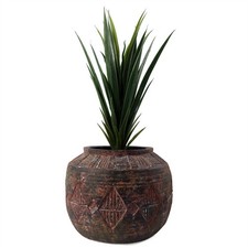 Large 27cm Aztec Diamond Planter - Black & Brown Fibreglass Composite