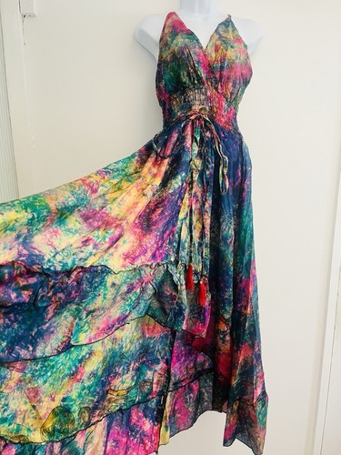 Silk dress long bohemian tie - silk,