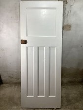 29 7/8"X 77 3/8" 1930s Internal Painted Pitch Pine Four Panel Door 1over3 Old