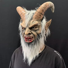Men's Krampus Demon Mask Movie Cosplay Sheep's Horn Devil Head Cover Halloween