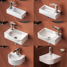 EMKE Small Compact Bathroom Top Sink Ceramic Hand Wash Basin Wall Hung White
