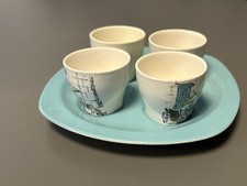 Vintage Midwinter Stylecraft Cannes Riviera Hugh Casson 4 x Egg Cups Set & Tray