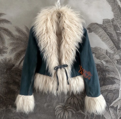Denim afghan coat blue - afghan, fur