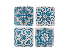Sass & Belle Set of 4 Mediterranean Santorini Mosaic Ceramic Blue White Coasters