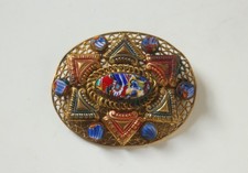 Vintage Czech Filigree Brooch Mille Fiori Glass Goldtone 6 Pointed Star 