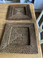 Rattan Square Wicker Plate Chargers X 2 32cm