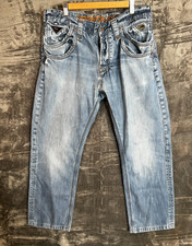 Police 883 Men’s Jeans W32 L30 Blue Distressed Contrast Stitch Y2K Denim Italy