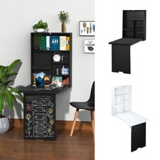 Folding Wall-Mounted Drop-Leaf Table w/Chalkboard Shelf Multi-Function