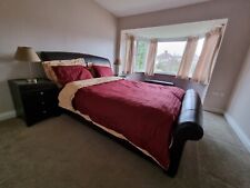 King size brown leather bed From Bensons For Beds+ OTTOMON + 2 SIDE TABLES