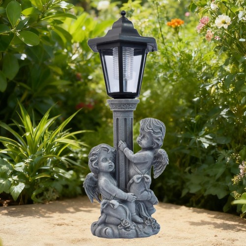 Gray resin angel statue solar - resin,