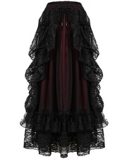 Dark In Love Womens Long Gothic Skirt Black Red Lace Steampunk Victorian Bustle