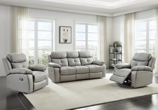 Grey High Grade Leather 3 Seater + 2 Armchairs Reclining Recliner Suite CHICAGO
