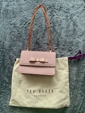 TED BAKER SMALL SHOULDER BAG BABY PINK LEATHER BOW FRONT ROSE GOLD CHAIN VGC