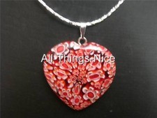 MILLEFIORI Murano Flower 30mm Love HEART Dark Red Pendant Necklace Jewellery