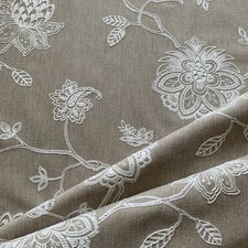 Clarke & Clarke Curtain Fabric WHITEWELL NATURAL 1.15m ~ Embroidered Floral