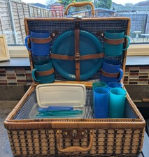 Wicker Picnic Basket Blue