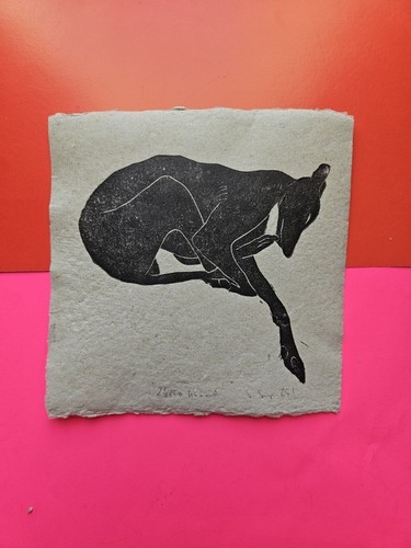 Greyhound dog original linocut - greyhound,