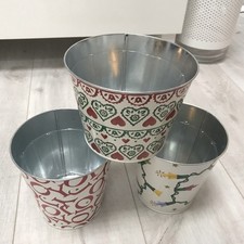 M&S Emma Bridgewater 3 x Tin Plant Pots With Liners - Christmas Theme