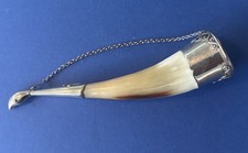 Vintage drinking horn USSR Russian with silver plated chain & detail