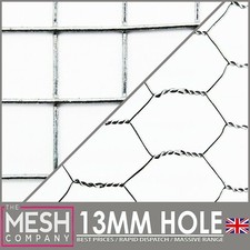 The Mesh Company Chicken Wire Mesh 13mm Galvanised Steel 1/2" Square & Hex Holes