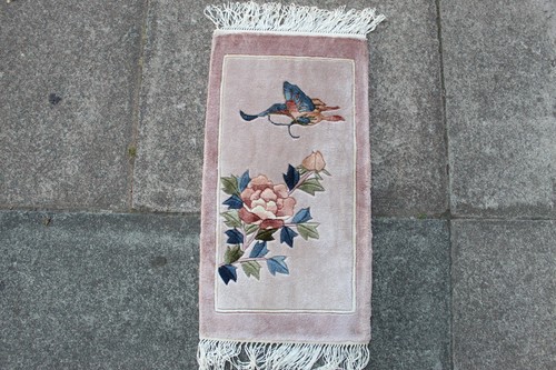 Vintage silk rug hand - rug,