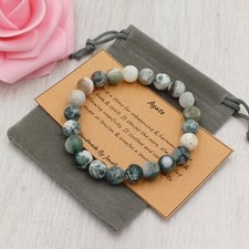 TREE AGATE Bracelet Stretch Fit Handmade +Gift Bag & Card Crystal Gemstone 6/8mm