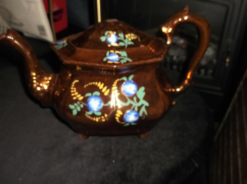 Antique copper lustre teapot - antique,