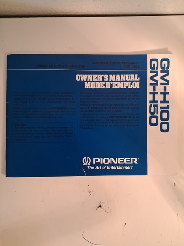 Pioneer h100 h50 owners - pioneer,
