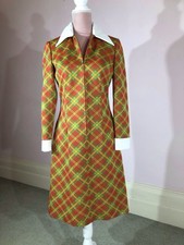 Striking Vintage 1960s 1970s Kay Windsor Collared Zip Front Dress Size 10 12