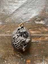 ANTIQUE ear1y9TH cent  Unusual BachusJET LOCKET Carved Grape  V superior quality