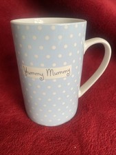 BABY HUGS ‘Yummy Mummy’ Narrow Blue Spot Ceramic Mug H 11cm x Diam 7cm, Ex Con