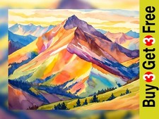 Vibrant Mountain Peaks 5"x7" Print on Matte Paper | Colorful Landscape Artwork