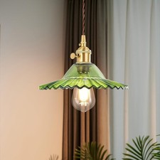 Vintage Industrial Style Glass Brass Pendant Light Height Adjustable Green