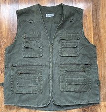 Lodestar Fishing Vest Men Size Large Olive Green Cargo Utility Pockets P2P 26.5"