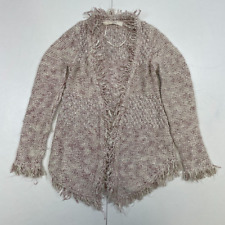Zara Cardigan Small Pink Mid Length Open Front Jumper Knit Tassels Glitter