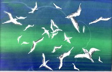 GANNETS FEEDING ORIGINAL VINTAGE GOUACHE ELIZABETH TALBOT OF EMSWORTH (1927-2015