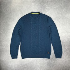 IsoBaa Men’s Merino Wool Cable Knit Sweater Outdoor XL Navy Blue Iso Baa