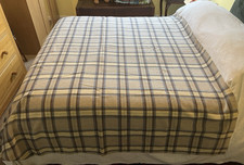 Lovely Antique Large Pure Welsh Wool Check Blanket or Throw Neutral Colours VGC
