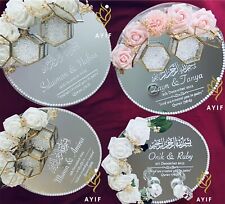 Personalised islamic Nikah Wedding Mirror Ring Plate tray With Ring Holders