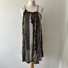 Next Beachwear Black Green Pink Floral Slip Sun Dress Holiday Summer Size 16 VGC