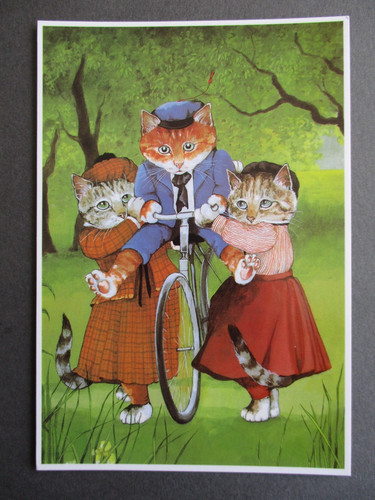 Cat postcard cats - postcard, cycling