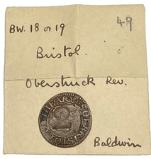 1662 BRISTOL FARTHING TOKEN unusual overstruck type – ex R.H. Thompson W# 18-19