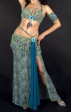 Turquoise and green professional belly dance costume