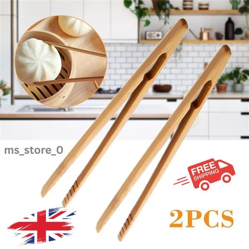 2pcs bamboo wooden tongs - tongs, toast