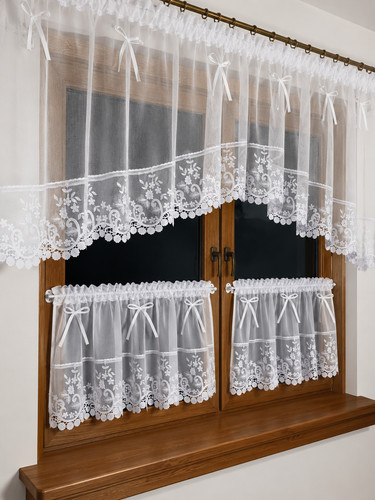 White kitchen curtain set - white,