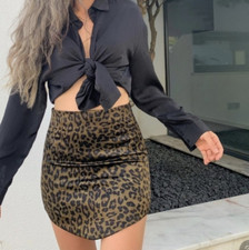 Zara Leopard Print Satin Curved Hem Mini Skirt Size S Bloggers Fave